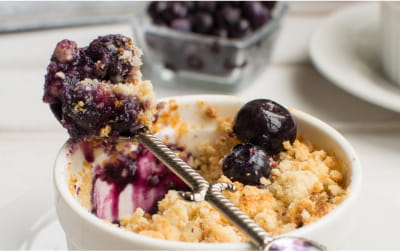 Warm and gooey blueberry banana crumble.