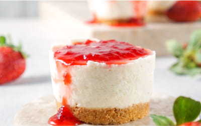 Silky-rich no-bake strawberry cheesecake.